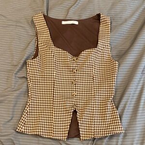 Altar'd State Brown Checkered Button-Up Blouse